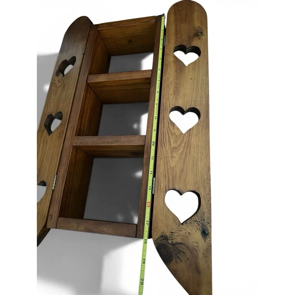 Vintage Oak Wood Display Shelf Wall Hanging Cut Out Heart Doors 23